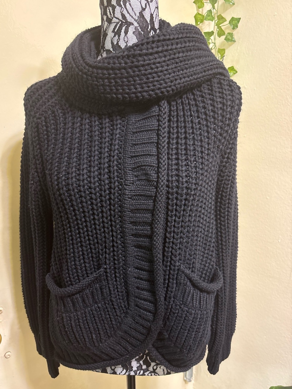 Marc by Marc Jacobs Black Chunky Cowl-Neck Open Cardigan